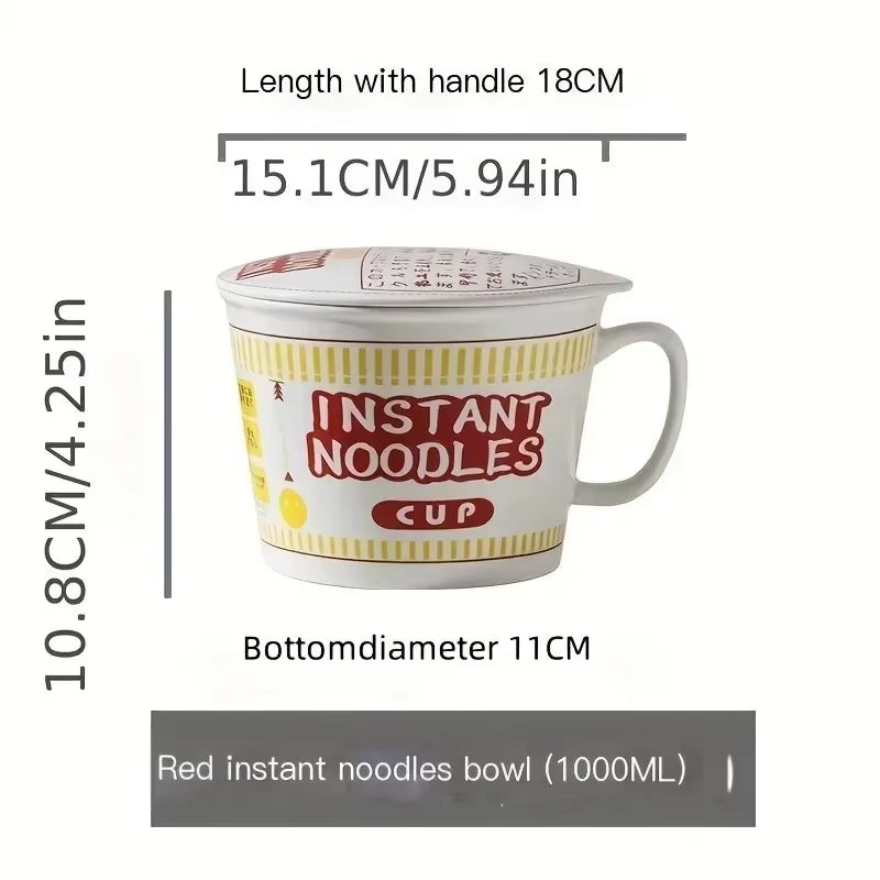 1Pc Large Capacity Ceramic Instant Noodle Bowl with Cover，Perfect for Dorms and Home Kitchens - Keep Your Noodles Fresh and Warm