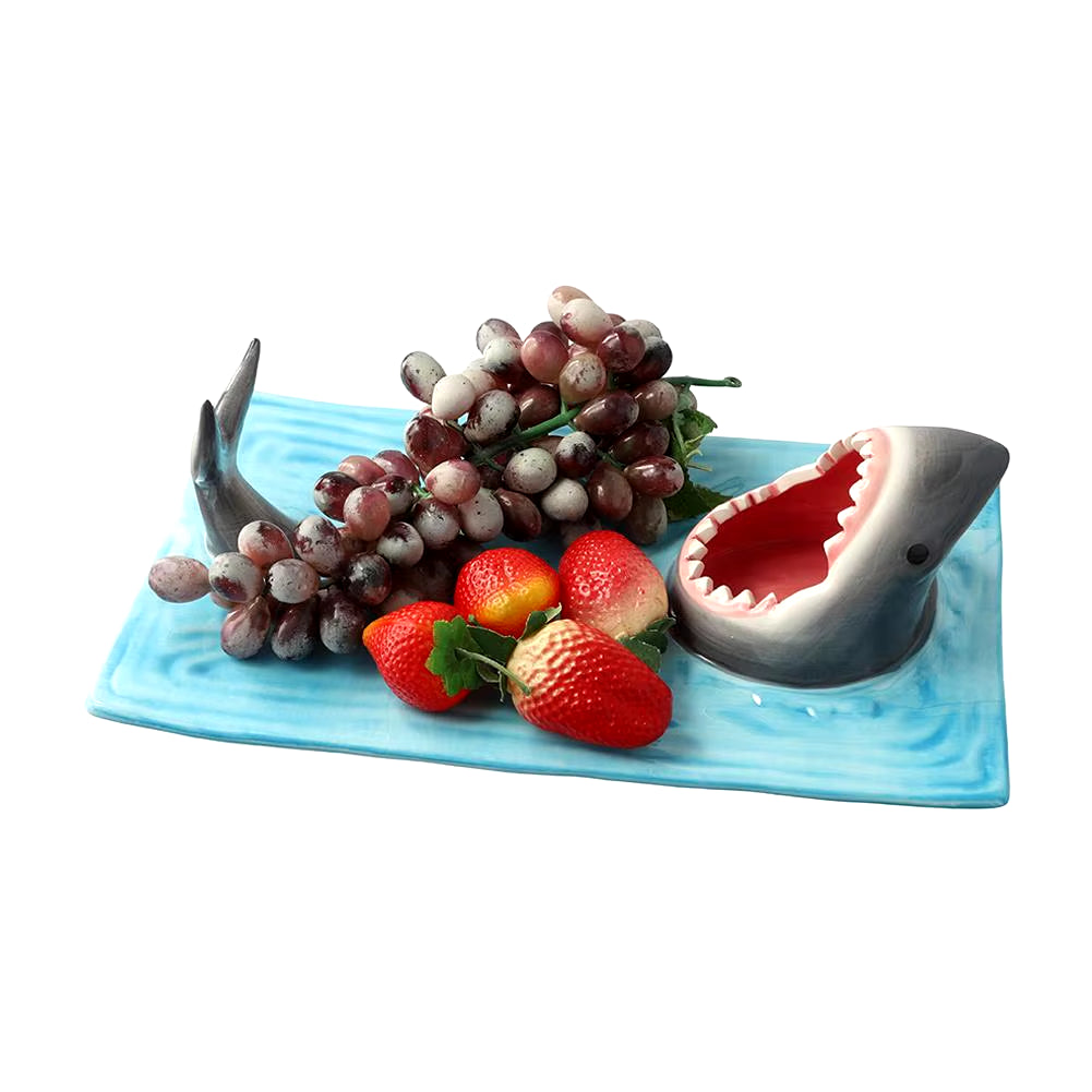 Unique Shark Shape Plate Funny Decorative Ceramic Sushi Plates for Dessert,Cheese Snacks,Fruits,Vegetable Home Decor Access