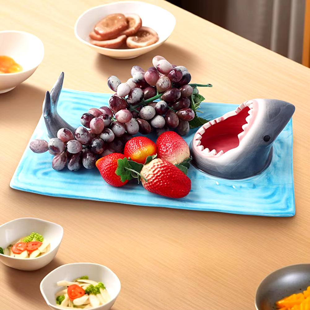 Unique Shark Shape Plate Funny Decorative Ceramic Sushi Plates for Dessert,Cheese Snacks,Fruits,Vegetable Home Decor Access