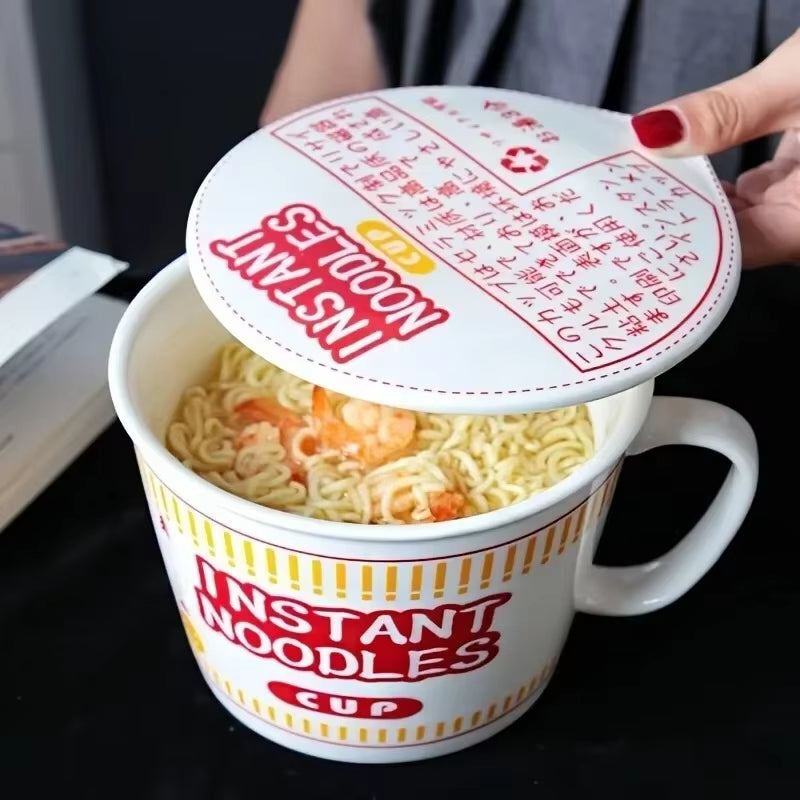 1Pc Large Capacity Ceramic Instant Noodle Bowl with Cover，Perfect for Dorms and Home Kitchens - Keep Your Noodles Fresh and Warm