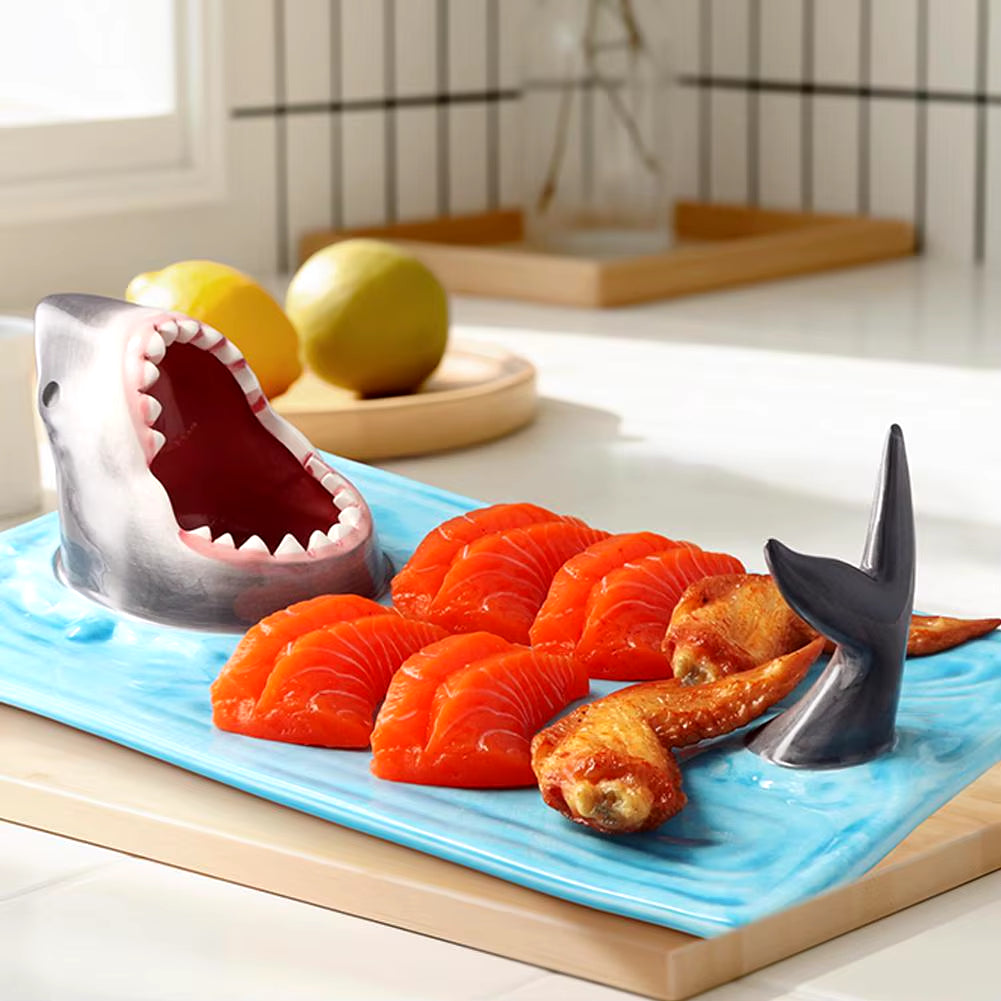 Unique Shark Shape Plate Funny Decorative Ceramic Sushi Plates for Dessert,Cheese Snacks,Fruits,Vegetable Home Decor Access