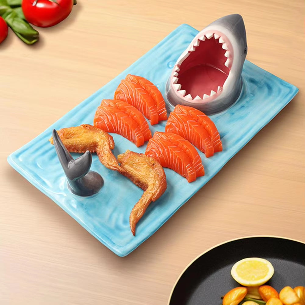 Unique Shark Shape Plate Funny Decorative Ceramic Sushi Plates for Dessert,Cheese Snacks,Fruits,Vegetable Home Decor Access