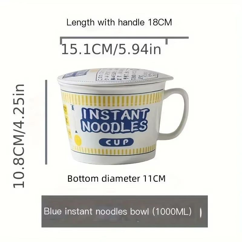 1Pc Large Capacity Ceramic Instant Noodle Bowl with Cover，Perfect for Dorms and Home Kitchens - Keep Your Noodles Fresh and Warm