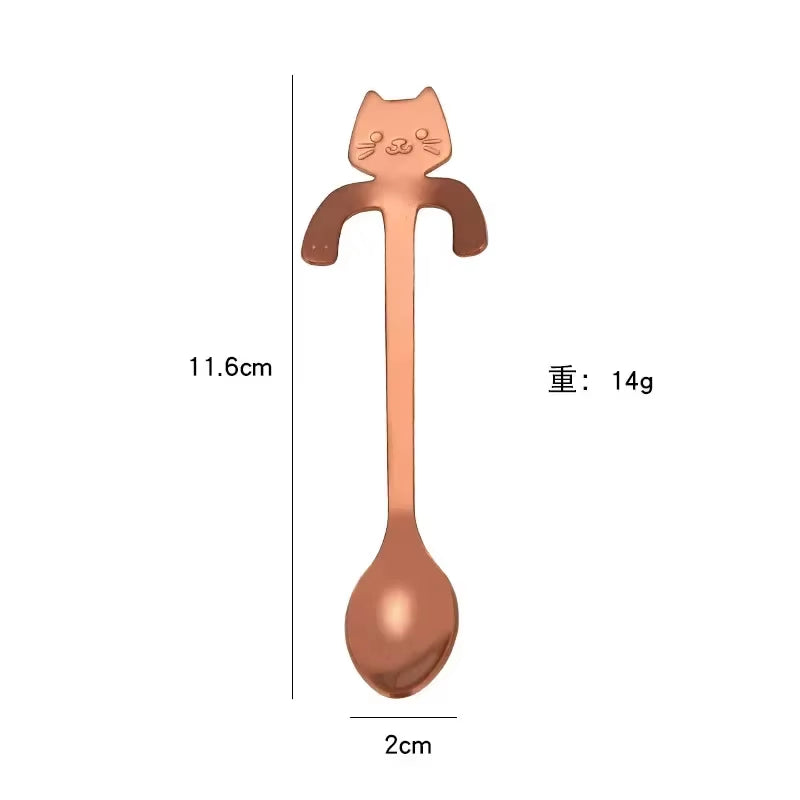 304 Stainless Steel Coffee Spoon Cat Hanging Cup Dessert Spoon Creative Cartoon Kitten Long Handle Milk Stirring Spoon