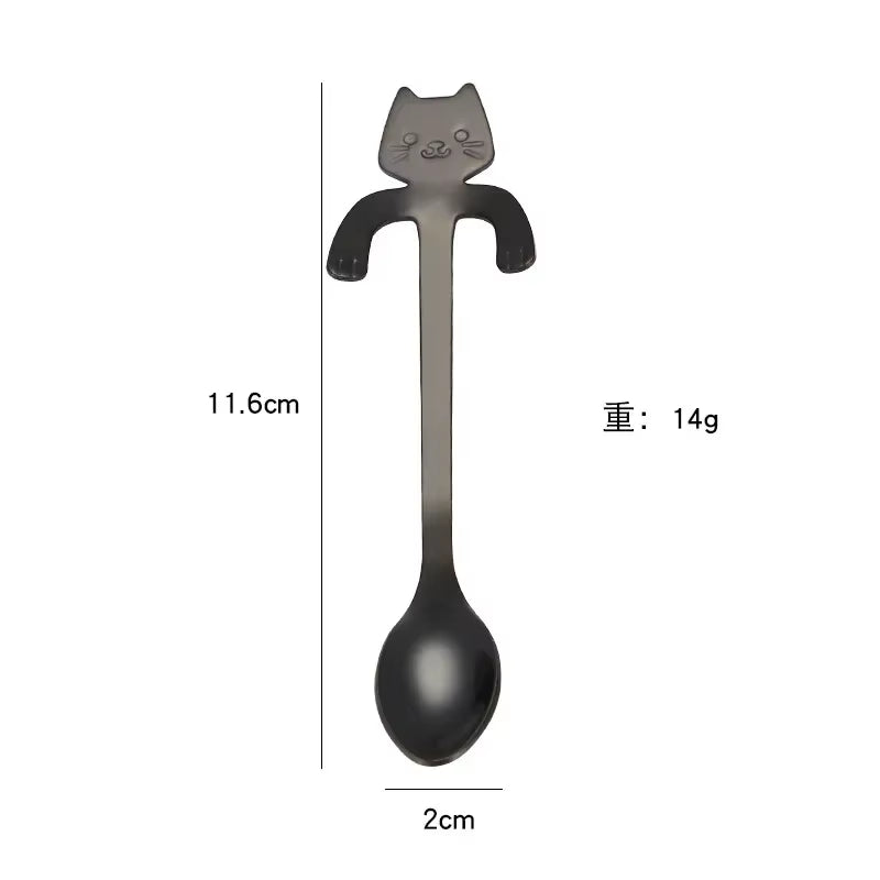 304 Stainless Steel Coffee Spoon Cat Hanging Cup Dessert Spoon Creative Cartoon Kitten Long Handle Milk Stirring Spoon