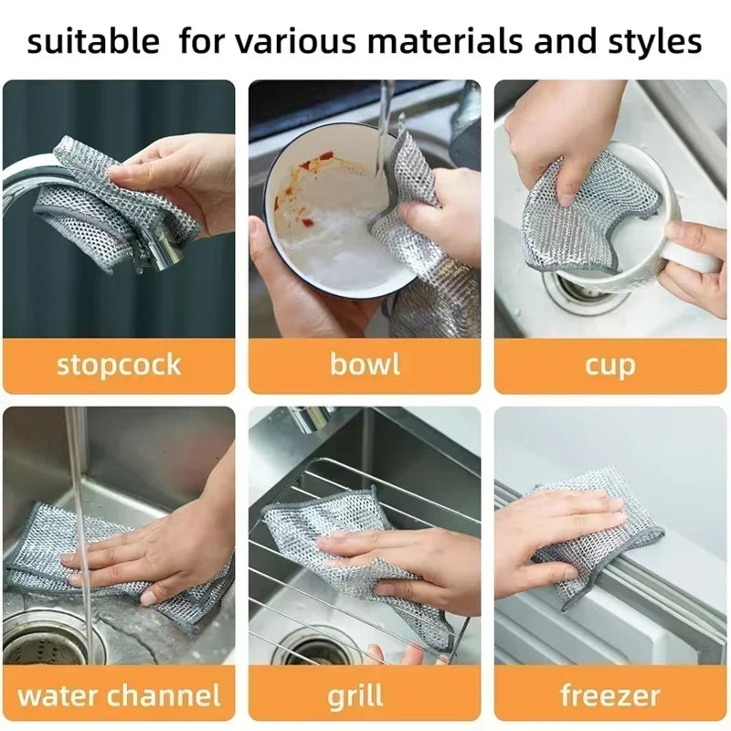 20Pcs Magic Cleaning Cloth Kitchen Dishwashing Towel Metal Steel Wire Cleaning Rag for Dish Pot Cleaning Tools