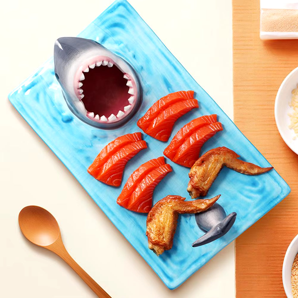 Unique Shark Shape Plate Funny Decorative Ceramic Sushi Plates for Dessert,Cheese Snacks,Fruits,Vegetable Home Decor Access