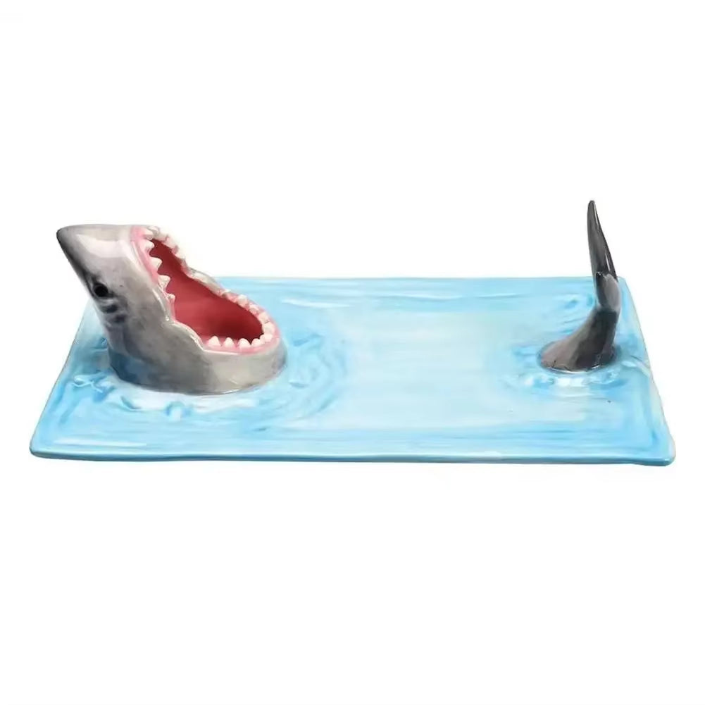 Unique Shark Shape Plate Funny Decorative Ceramic Sushi Plates for Dessert,Cheese Snacks,Fruits,Vegetable Home Decor Access